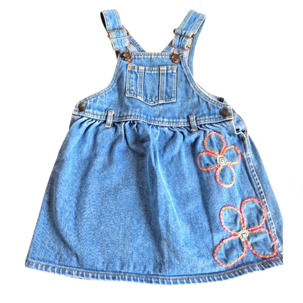 Vintage Sprokets Kids Denim Dress with Floral Accents 100% Cotton